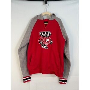 Colosseum Wisconsin Badgers M 12-14 Red Gray Bucky Badger Quarter Zip Hoodie‎